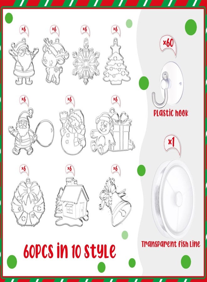 RoundFunny 60 Sets Christmas Suncatchers Craft Ornaments Decorations DIY Window Art Kits Paint for Classroom Activity Art Project - Image 2